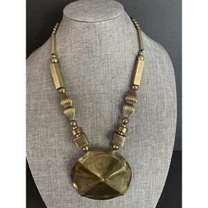 Vintage Brass 28” Chunky Boho 80’s Pendant Festival Hippie Statement Necklace